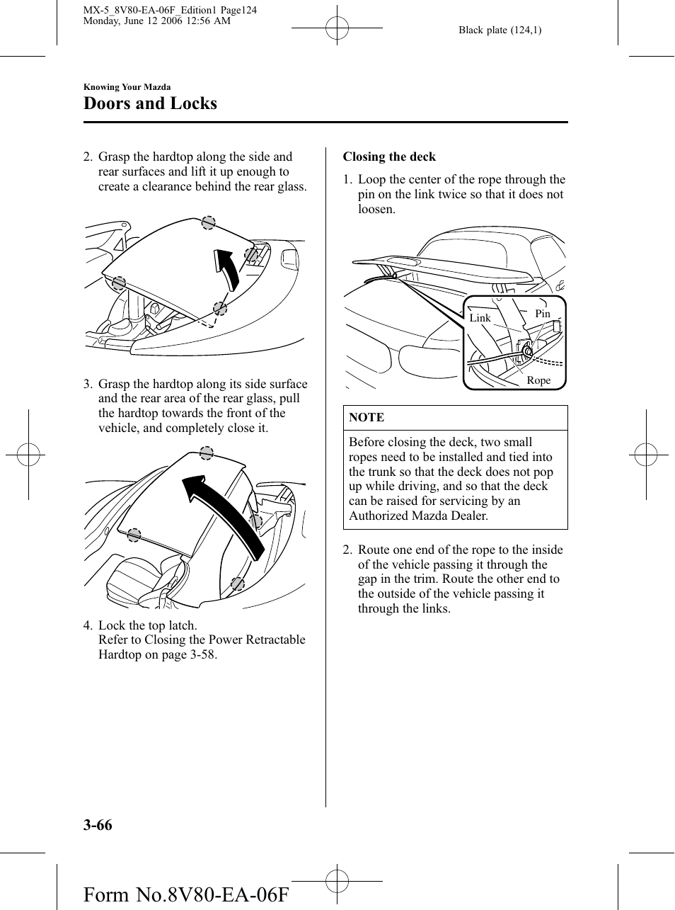 Doors and locks | Mazda MX-5 User Manual | Page 125 / 407