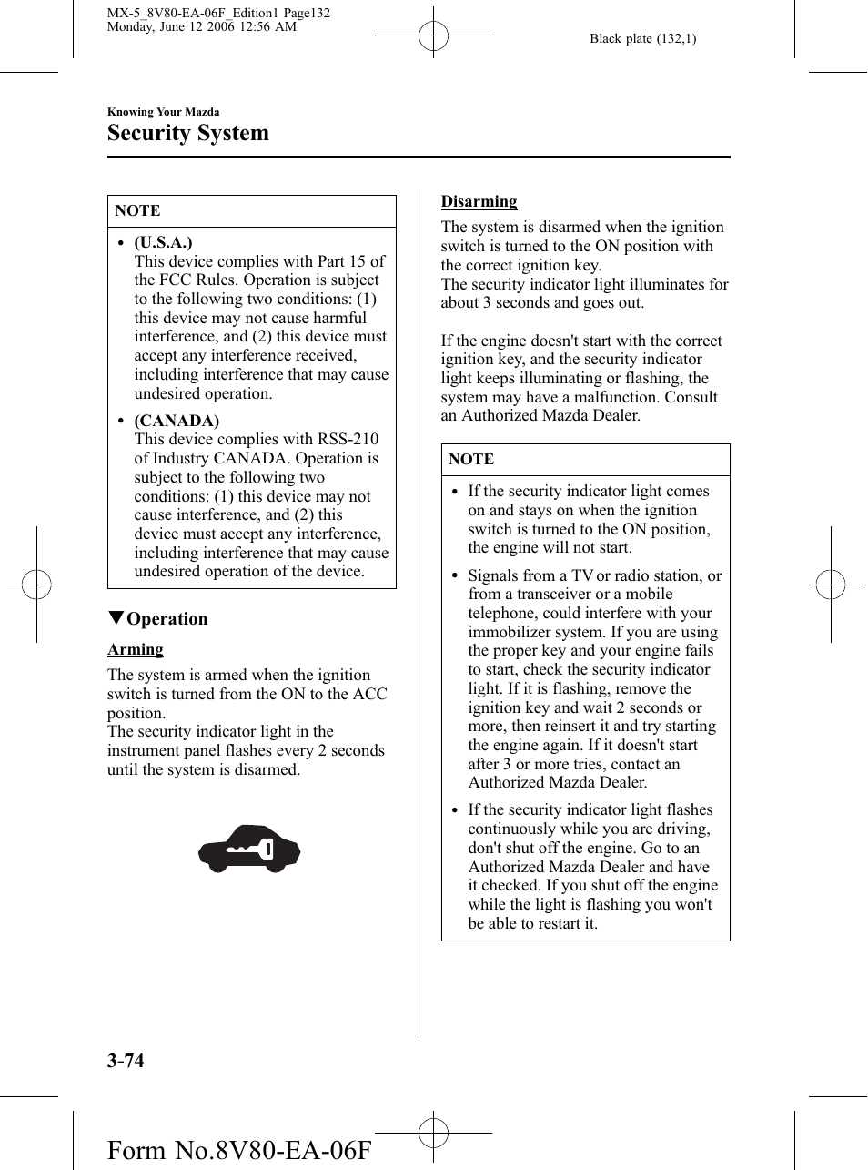 Security system | Mazda MX-5 User Manual | Page 133 / 407