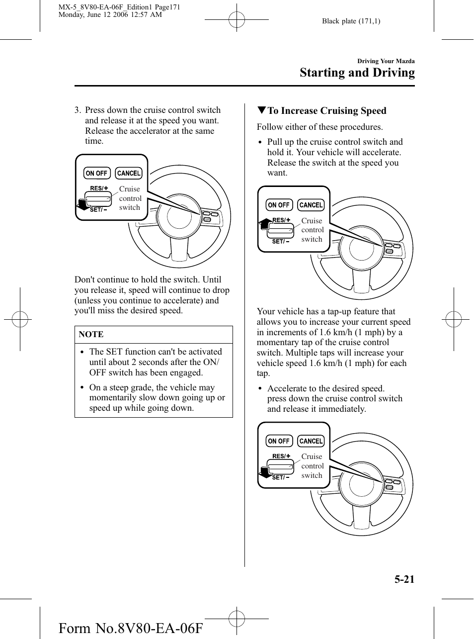 Starting and driving | Mazda MX-5 User Manual | Page 172 / 407