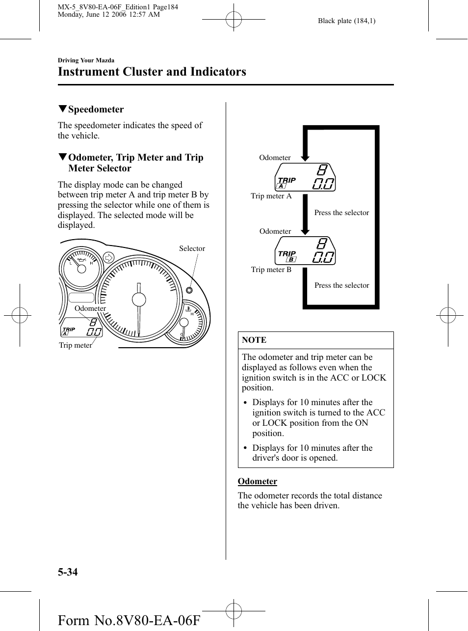 Instrument cluster and indicators | Mazda MX-5 User Manual | Page 185 / 407