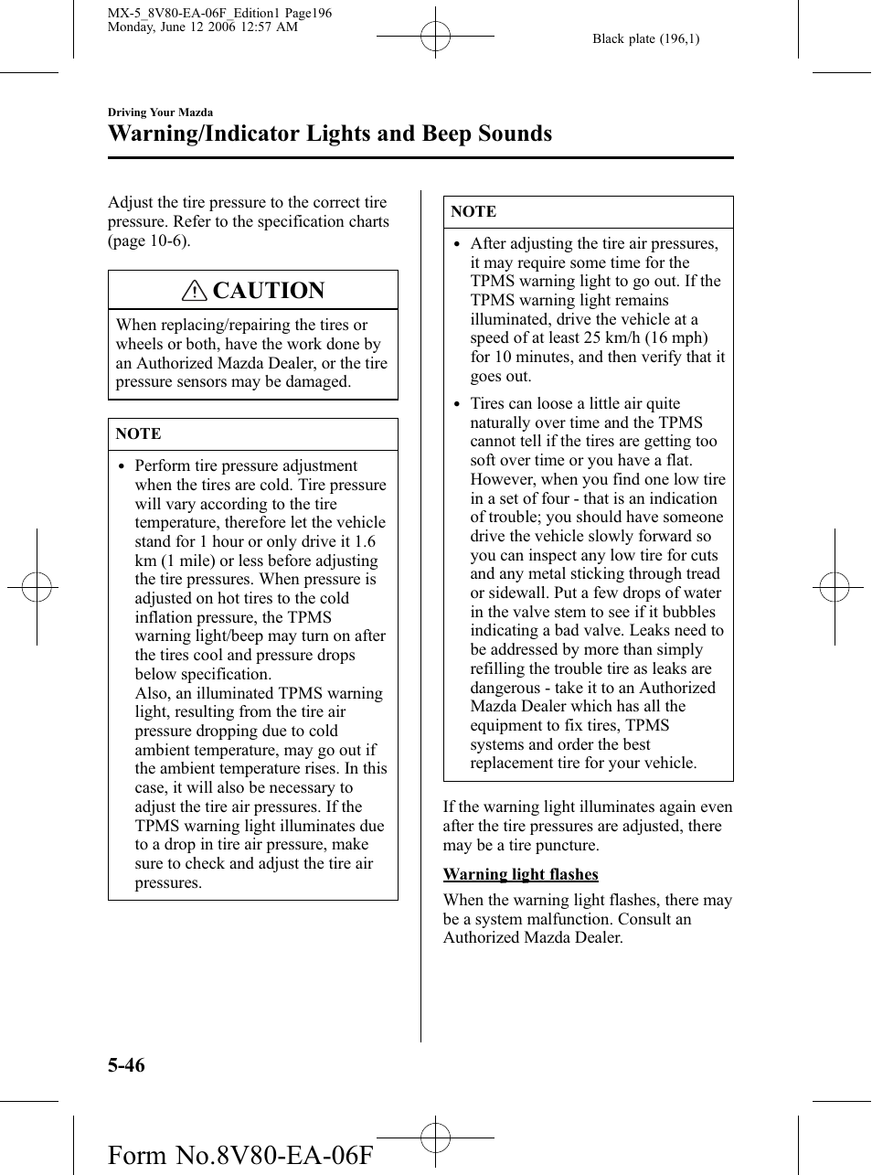 Caution, Warning/indicator lights and beep sounds | Mazda MX-5 User Manual | Page 197 / 407