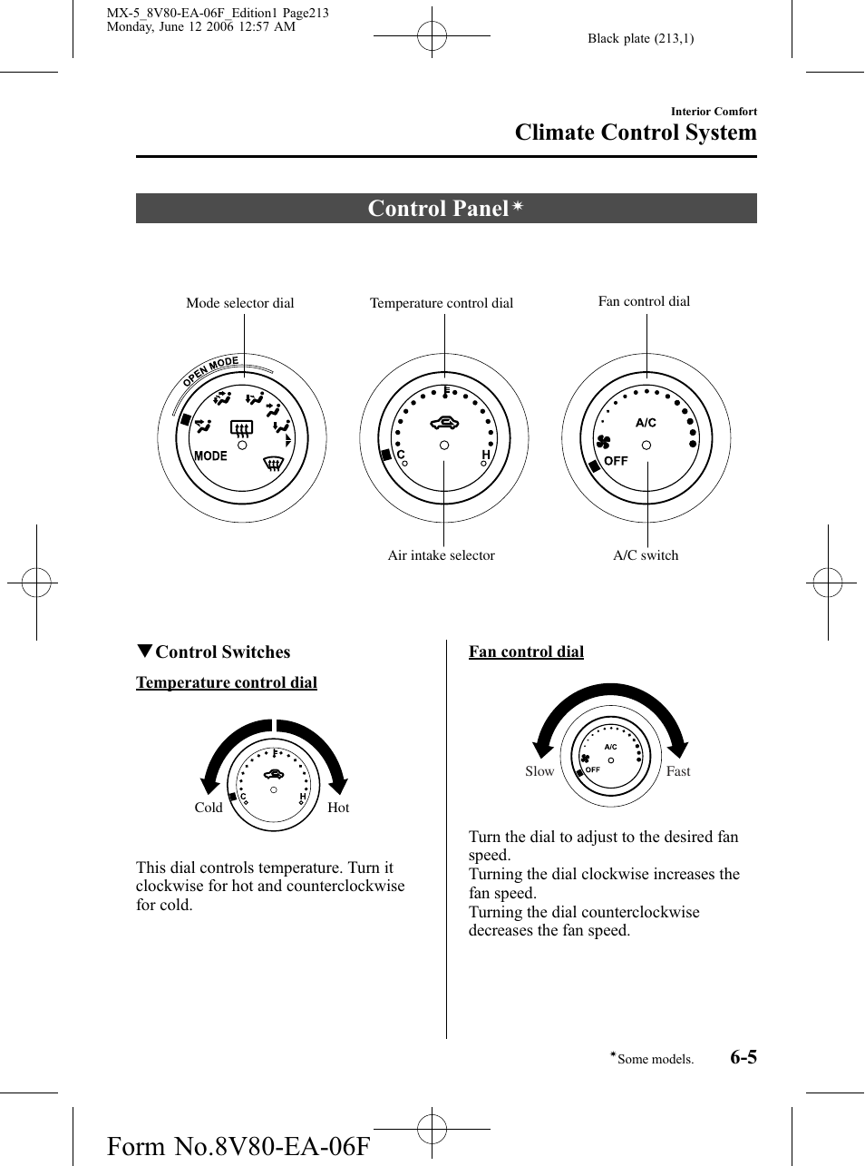 Control panel, Climate control system | Mazda MX-5 User Manual | Page 214 / 407