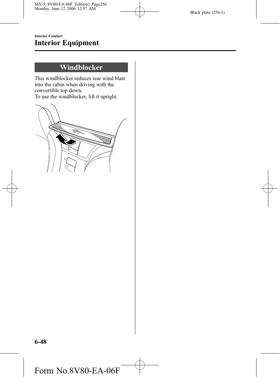 Windblocker, Windblocker -48, Interior equipment | Mazda MX-5 User Manual | Page 257 / 407