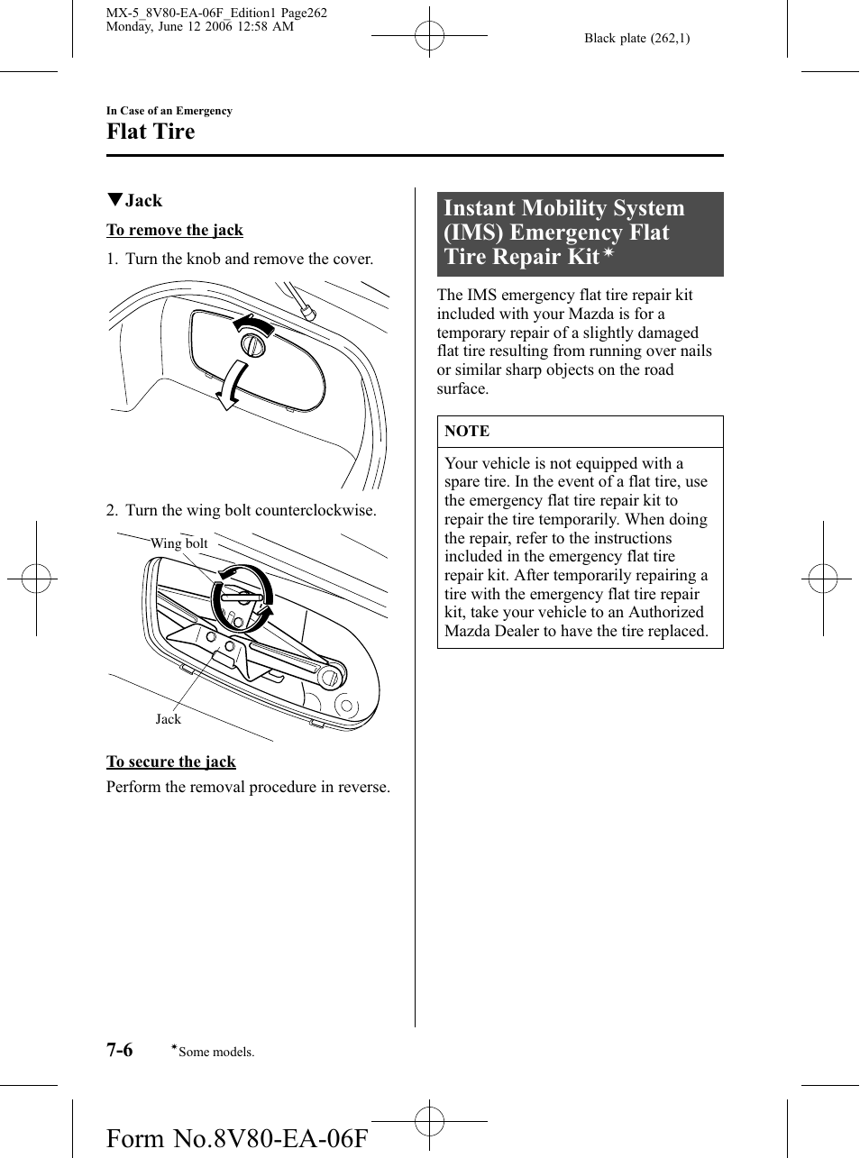 Flat tire | Mazda MX-5 User Manual | Page 263 / 407