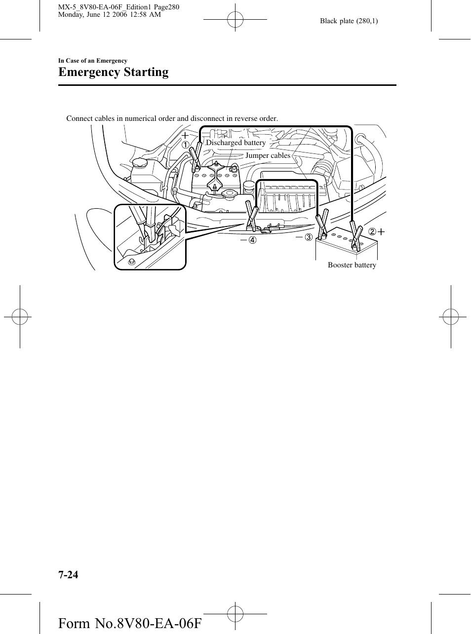 Emergency starting | Mazda MX-5 User Manual | Page 281 / 407