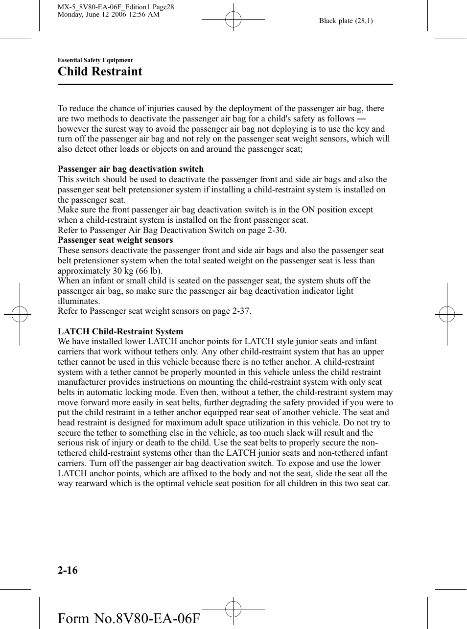 Child restraint | Mazda MX-5 User Manual | Page 29 / 407