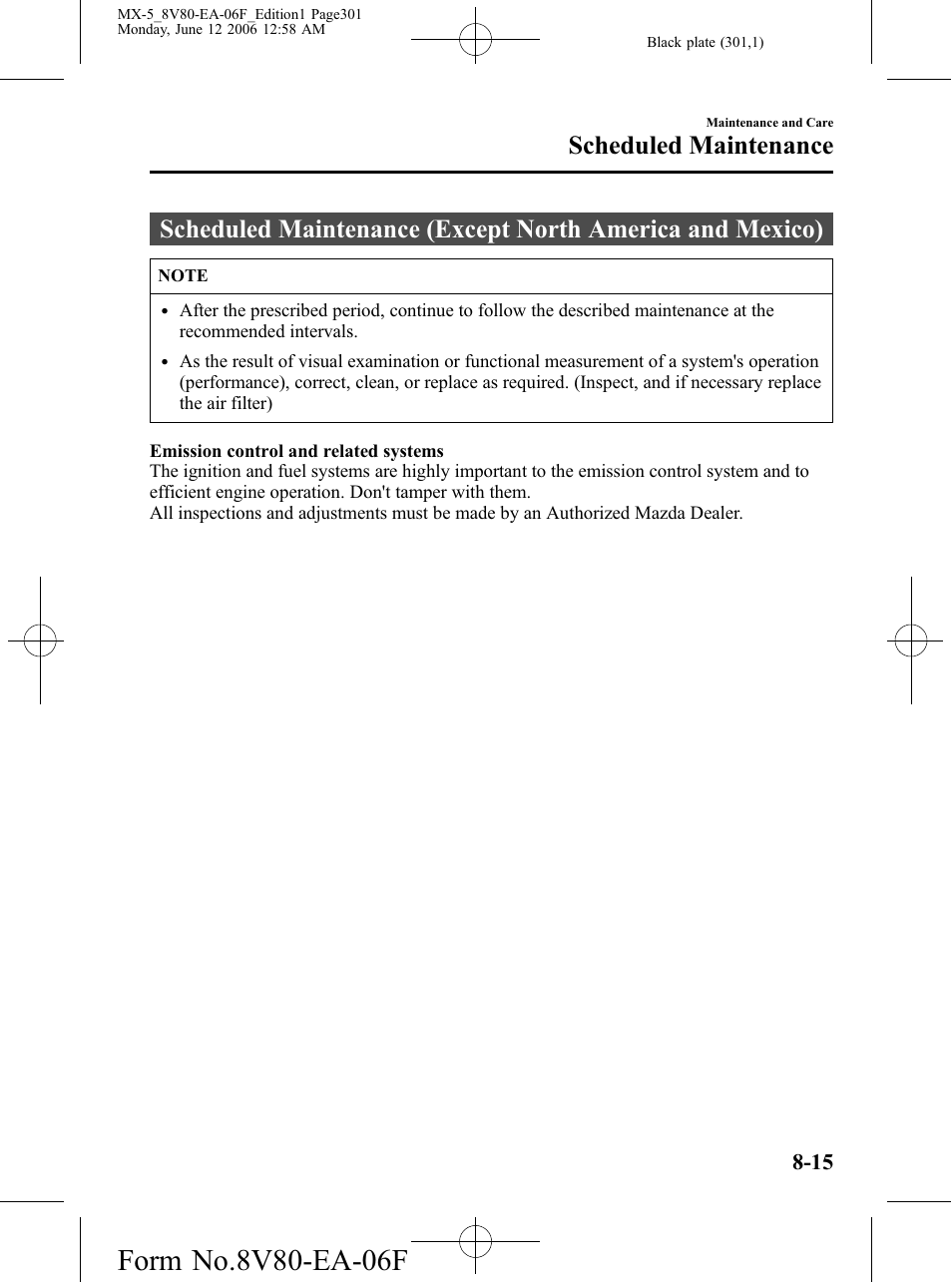 Scheduled maintenance | Mazda MX-5 User Manual | Page 302 / 407