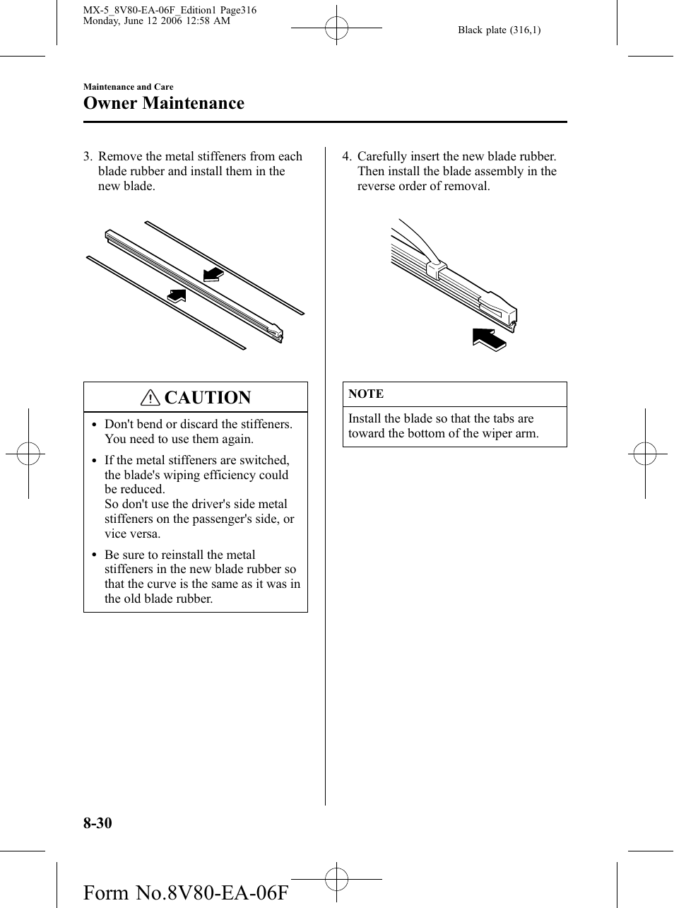 Caution, Owner maintenance | Mazda MX-5 User Manual | Page 317 / 407
