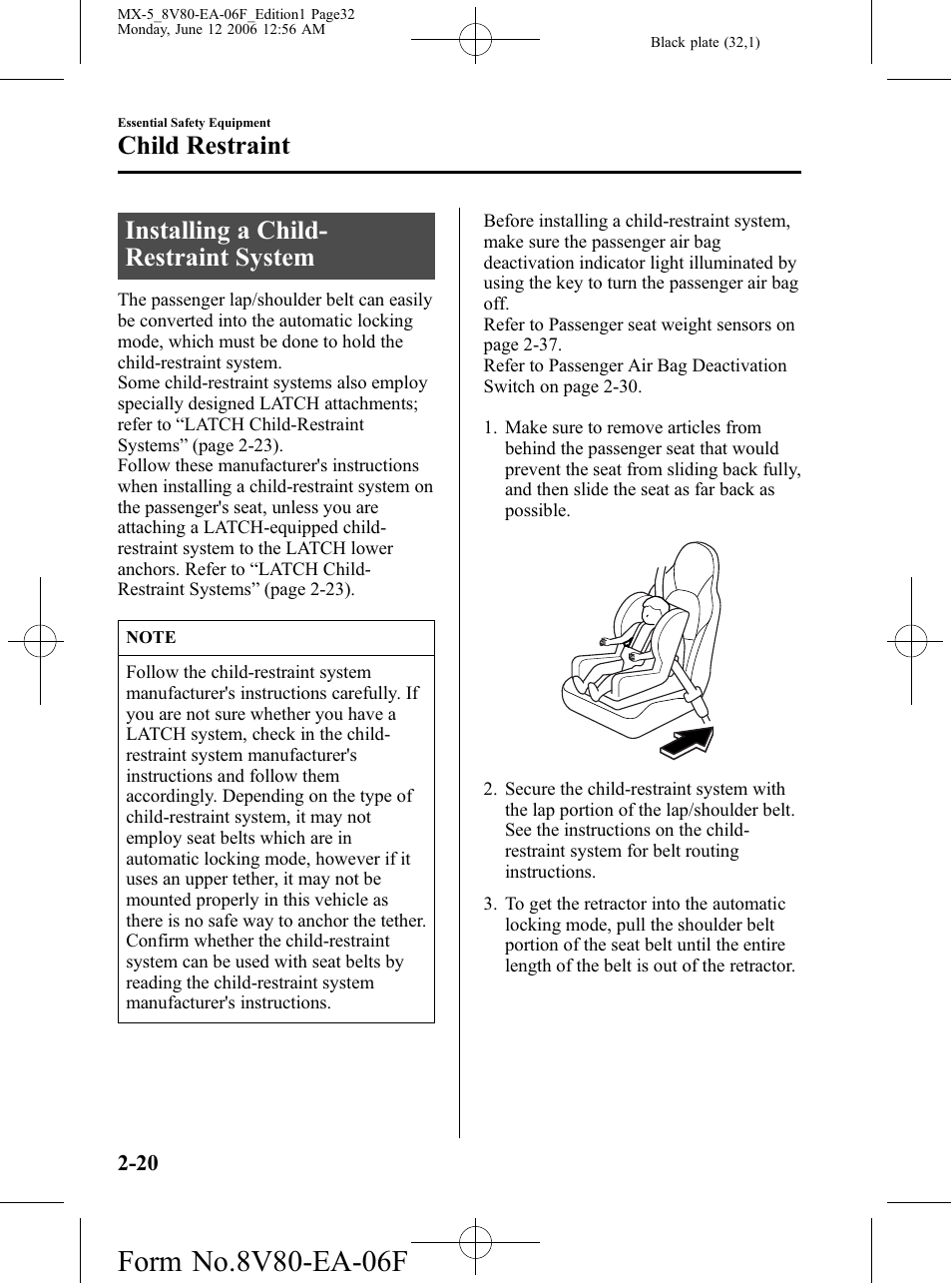 Installing a child-restraint system, Installing a child-restraint system -20, Installing a child- restraint system | Child restraint | Mazda MX-5 User Manual | Page 33 / 407