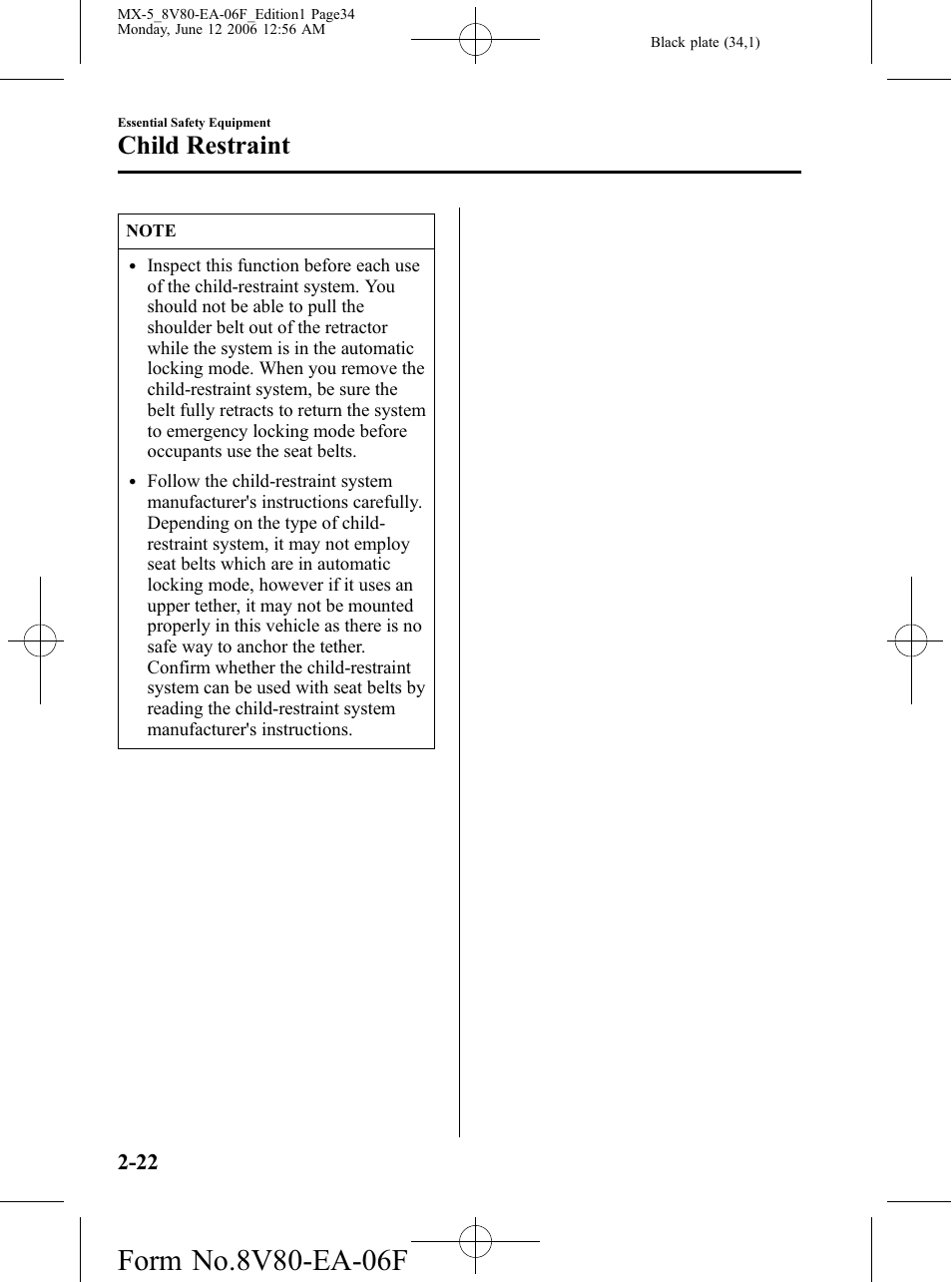 Child restraint | Mazda MX-5 User Manual | Page 35 / 407