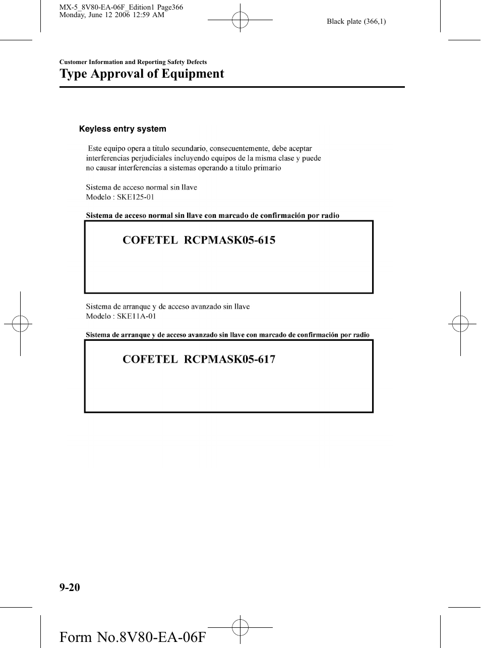 Type approval of equipment | Mazda MX-5 User Manual | Page 367 / 407
