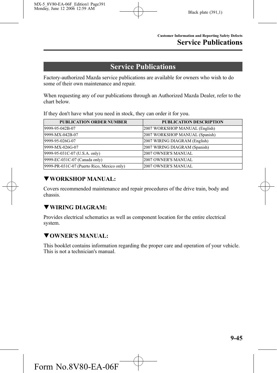 Service publications, Service publications -45 | Mazda MX-5 User Manual | Page 392 / 407