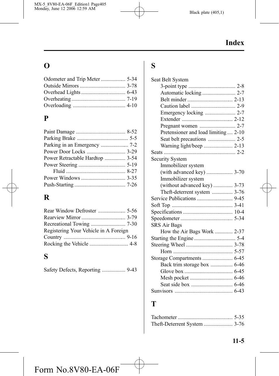 Index | Mazda MX-5 User Manual | Page 406 / 407