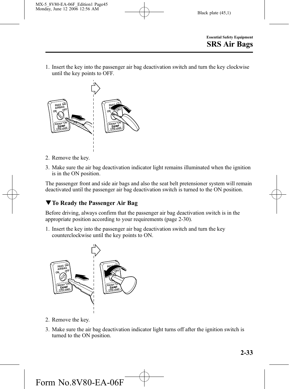 Srs air bags | Mazda MX-5 User Manual | Page 46 / 407
