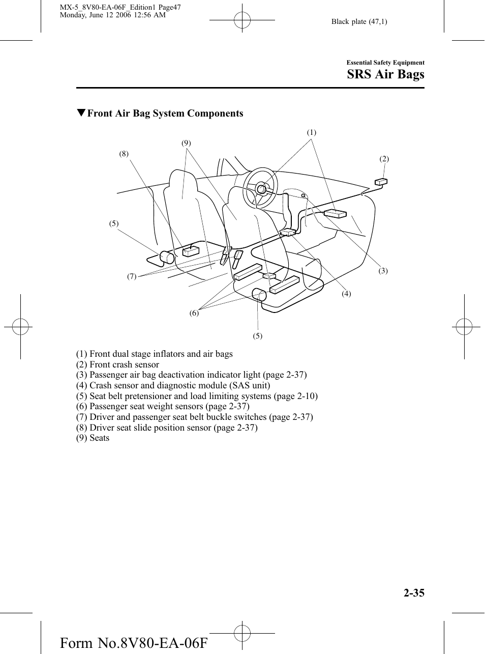 Srs air bags | Mazda MX-5 User Manual | Page 48 / 407