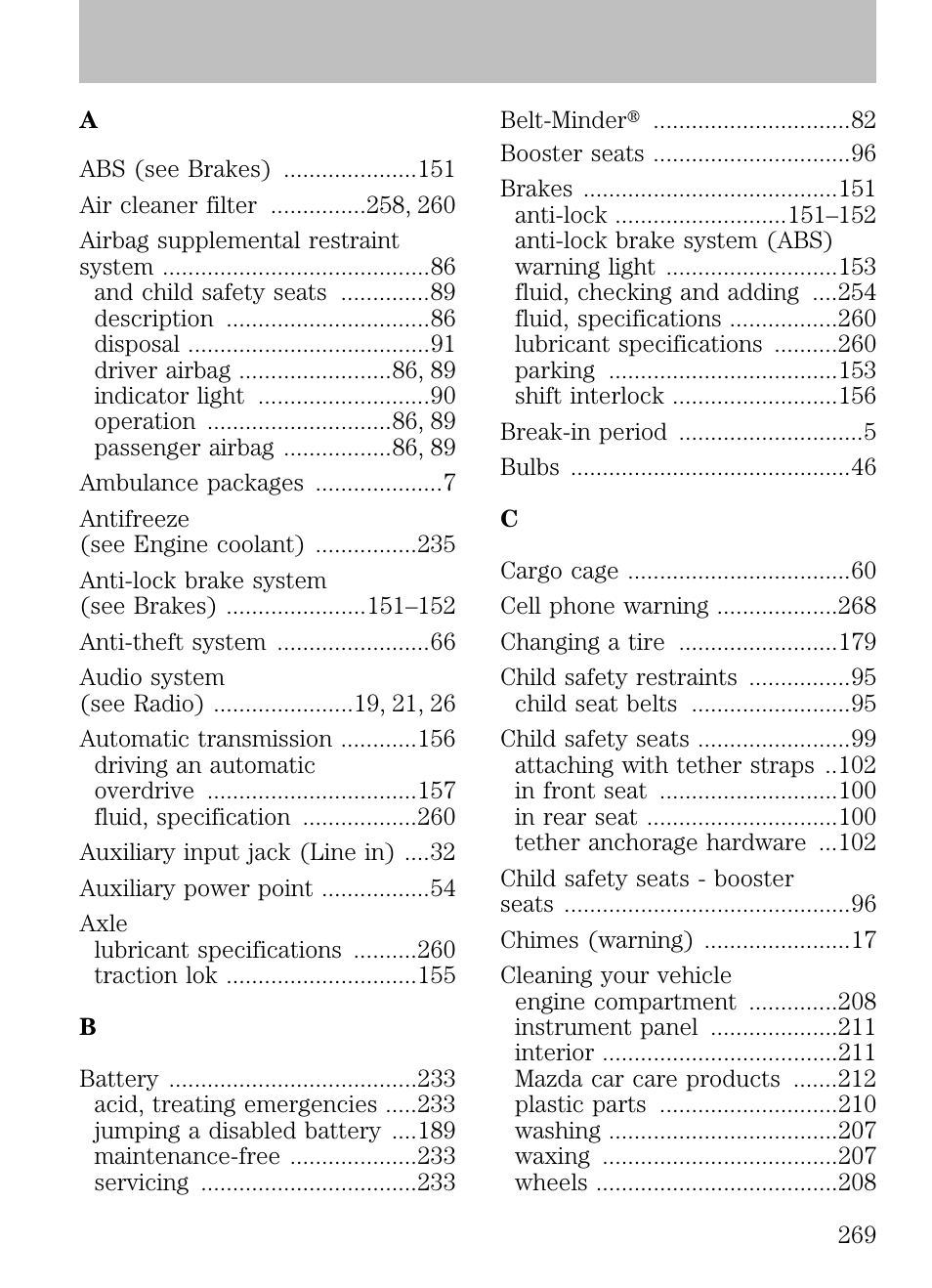 Index | Mazda 2008 B2300 Truck User Manual | Page 269 / 280