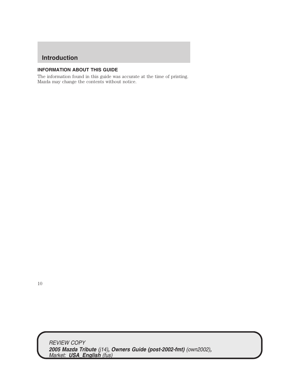 Mazda 2005 Tribute User Manual | Page 10 / 272