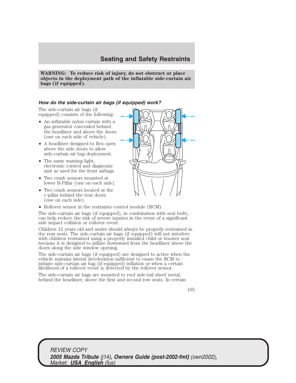 Seating and safety restraints | Mazda 2005 Tribute User Manual | Page 105 / 272