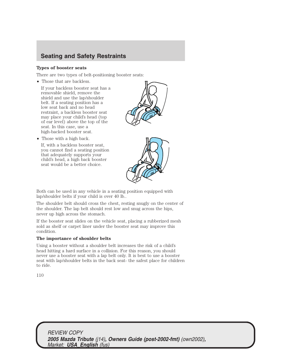 Seating and safety restraints | Mazda 2005 Tribute User Manual | Page 110 / 272