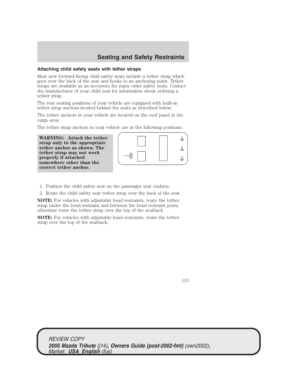 Seating and safety restraints | Mazda 2005 Tribute User Manual | Page 115 / 272