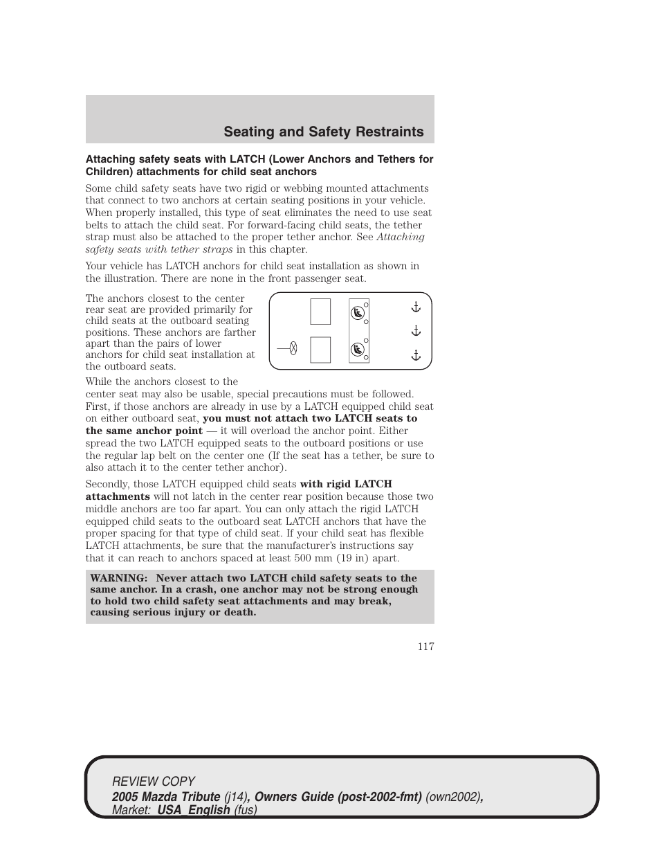 Seating and safety restraints | Mazda 2005 Tribute User Manual | Page 117 / 272