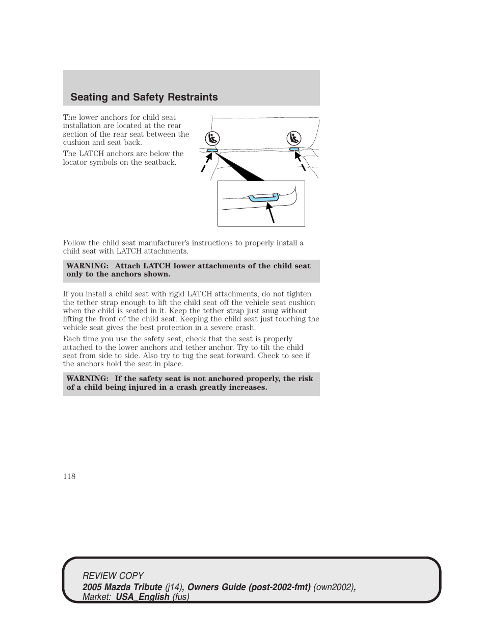 Seating and safety restraints | Mazda 2005 Tribute User Manual | Page 118 / 272