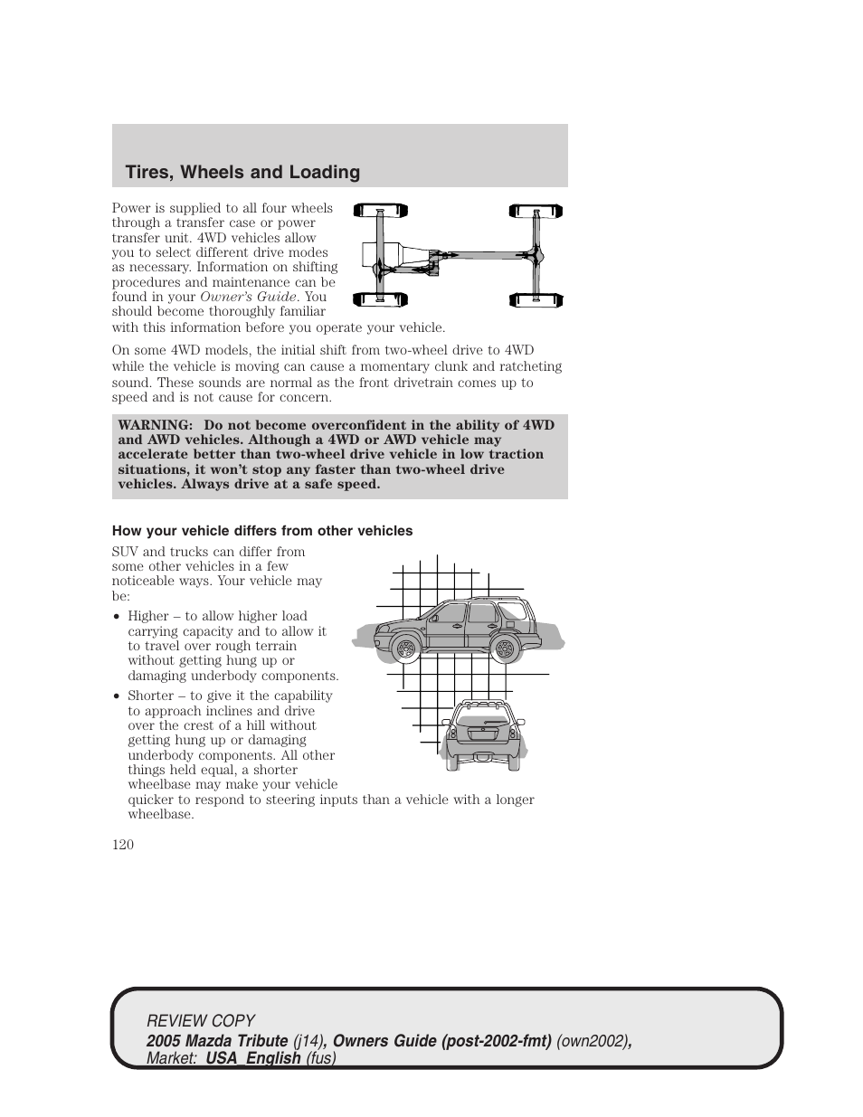 Tires, wheels and loading | Mazda 2005 Tribute User Manual | Page 120 / 272
