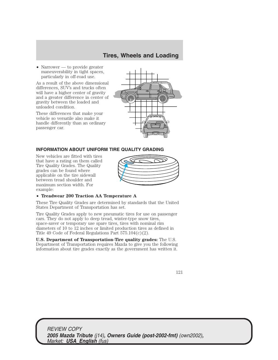 Tires, wheels and loading | Mazda 2005 Tribute User Manual | Page 121 / 272