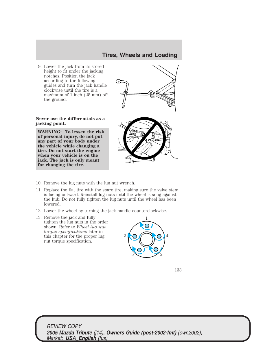 Tires, wheels and loading | Mazda 2005 Tribute User Manual | Page 133 / 272