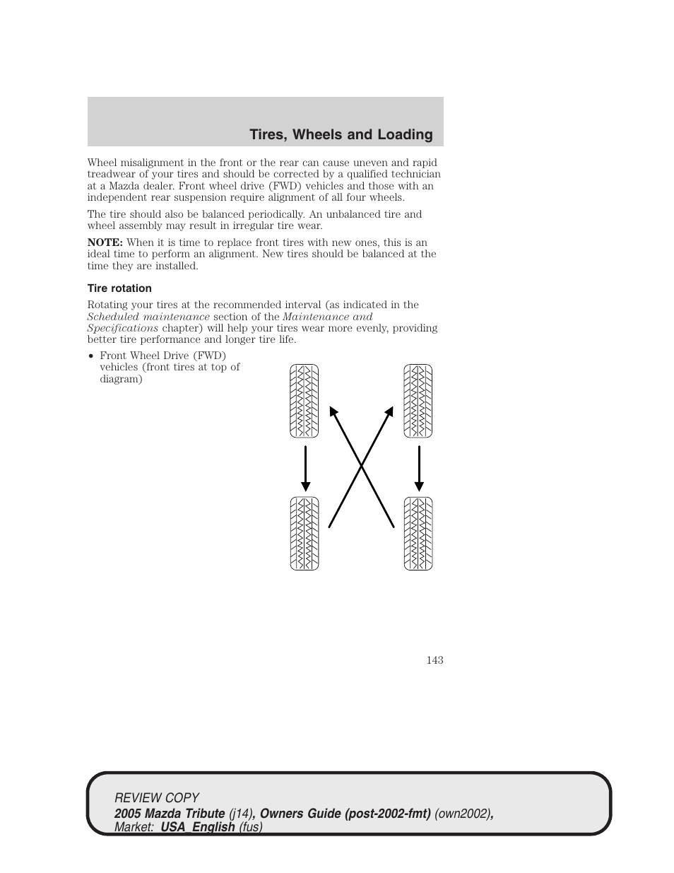 Tires, wheels and loading | Mazda 2005 Tribute User Manual | Page 143 / 272