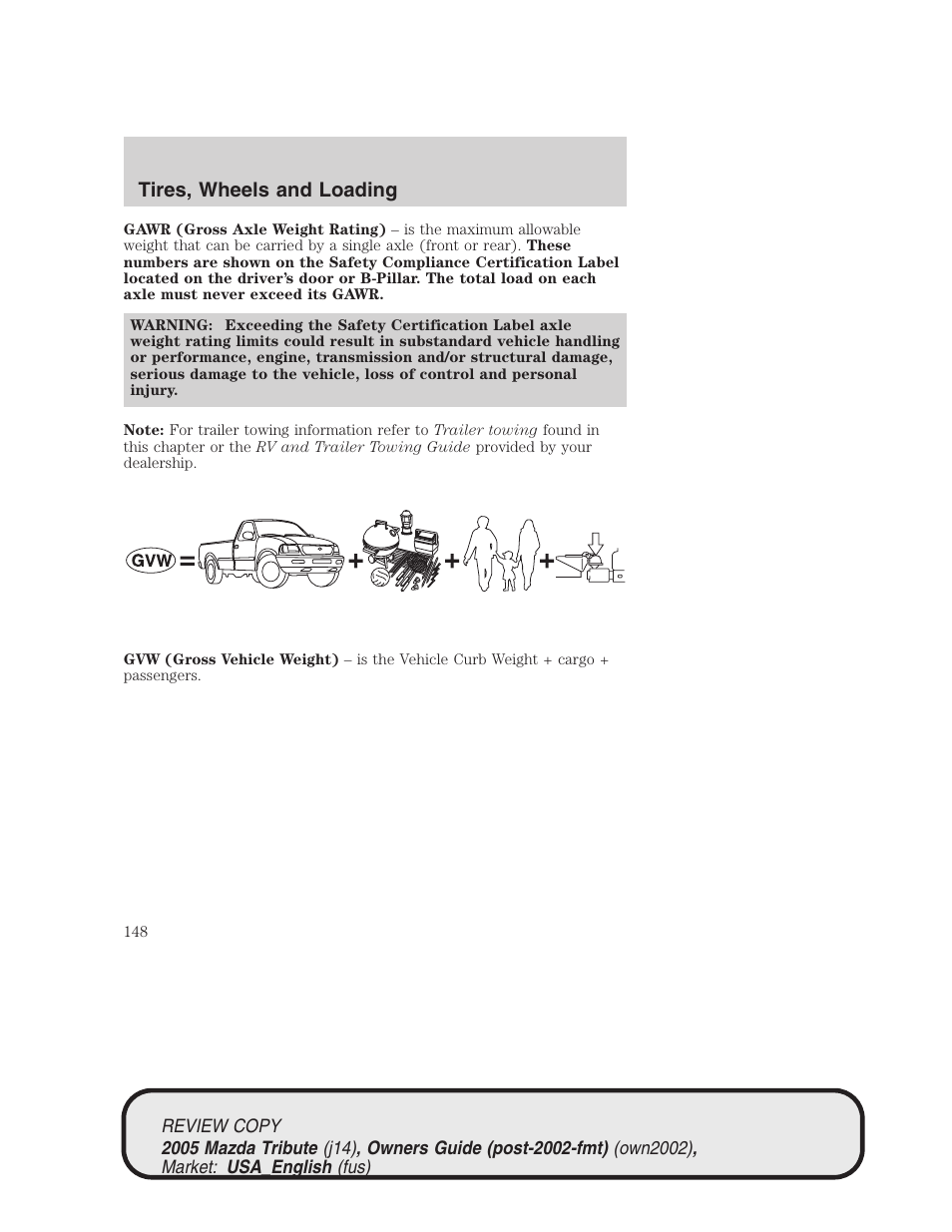 Tires, wheels and loading | Mazda 2005 Tribute User Manual | Page 148 / 272