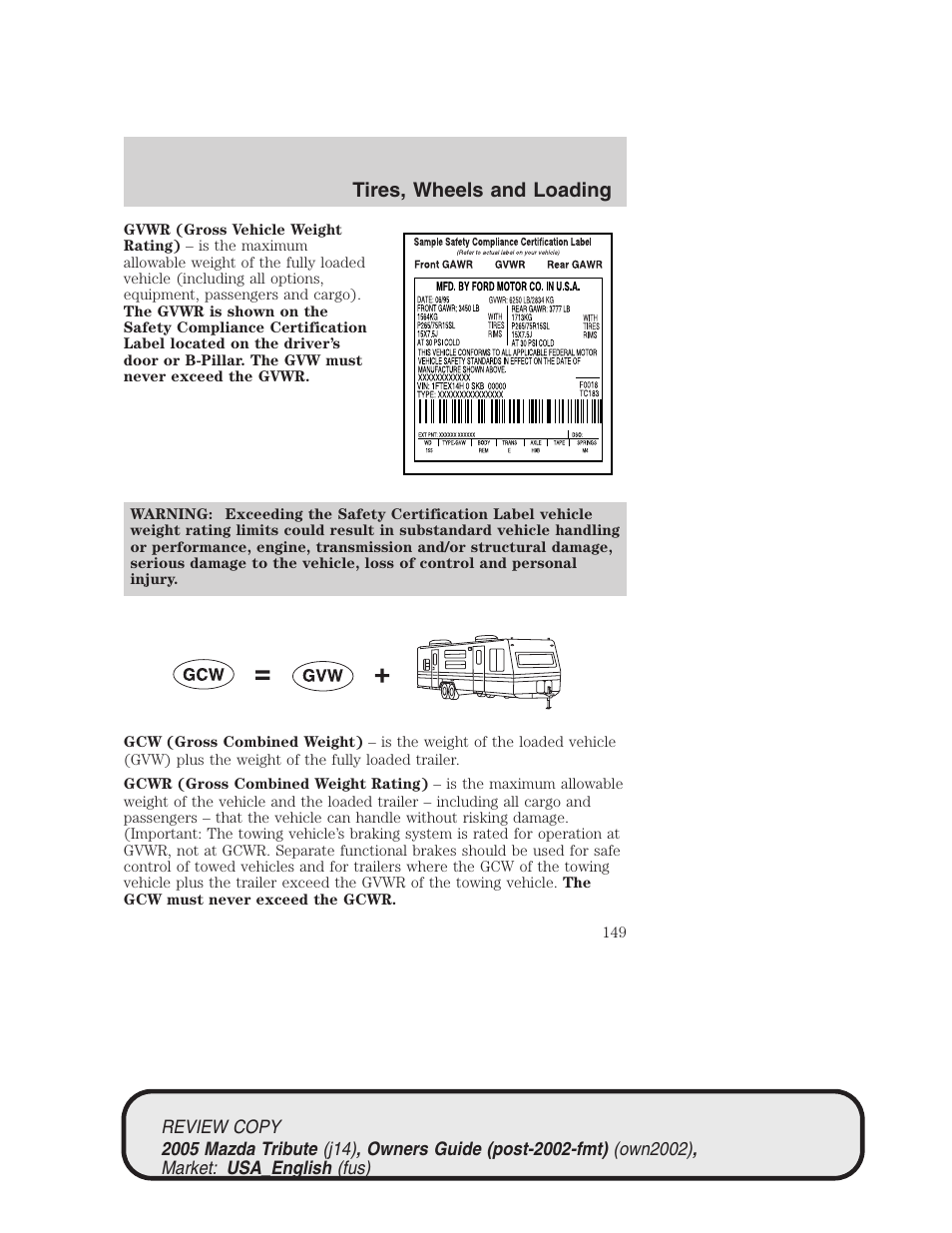 Tires, wheels and loading | Mazda 2005 Tribute User Manual | Page 149 / 272