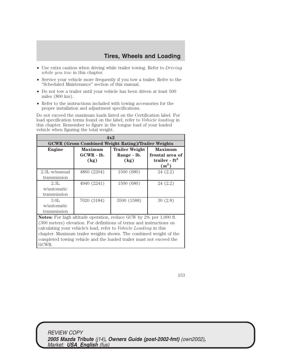 Tires, wheels and loading | Mazda 2005 Tribute User Manual | Page 153 / 272