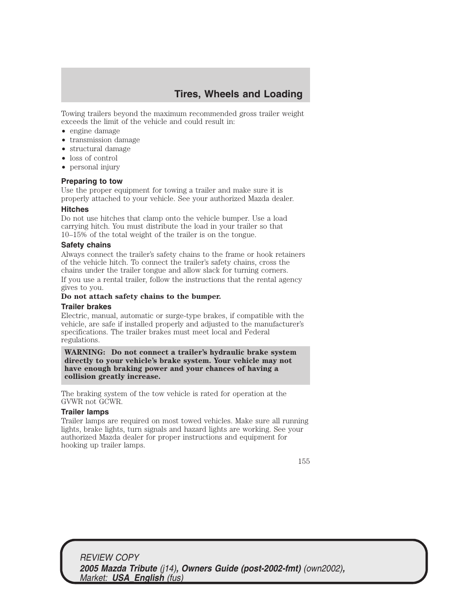 Tires, wheels and loading | Mazda 2005 Tribute User Manual | Page 155 / 272