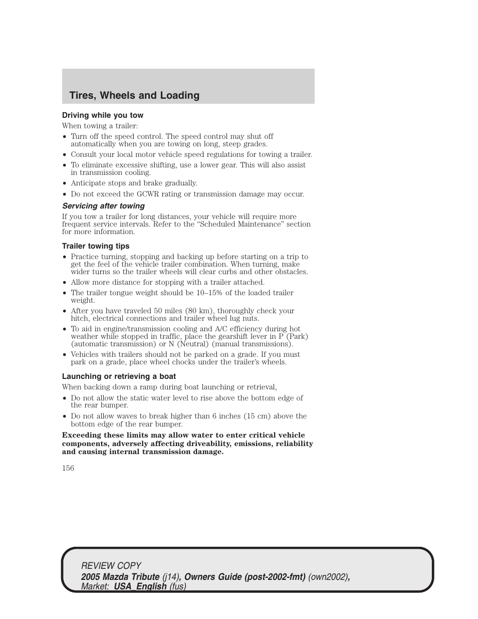 Tires, wheels and loading | Mazda 2005 Tribute User Manual | Page 156 / 272