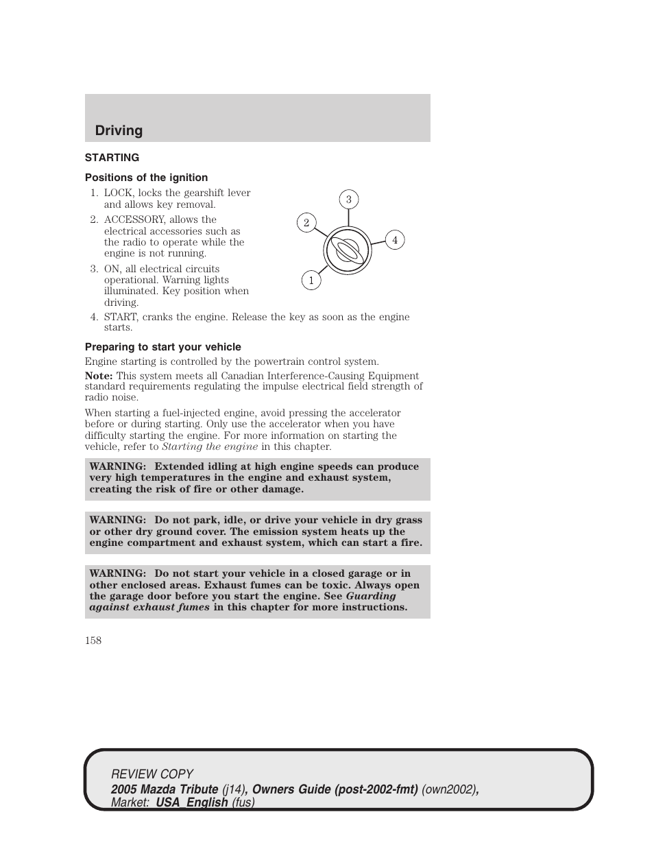 Driving | Mazda 2005 Tribute User Manual | Page 158 / 272