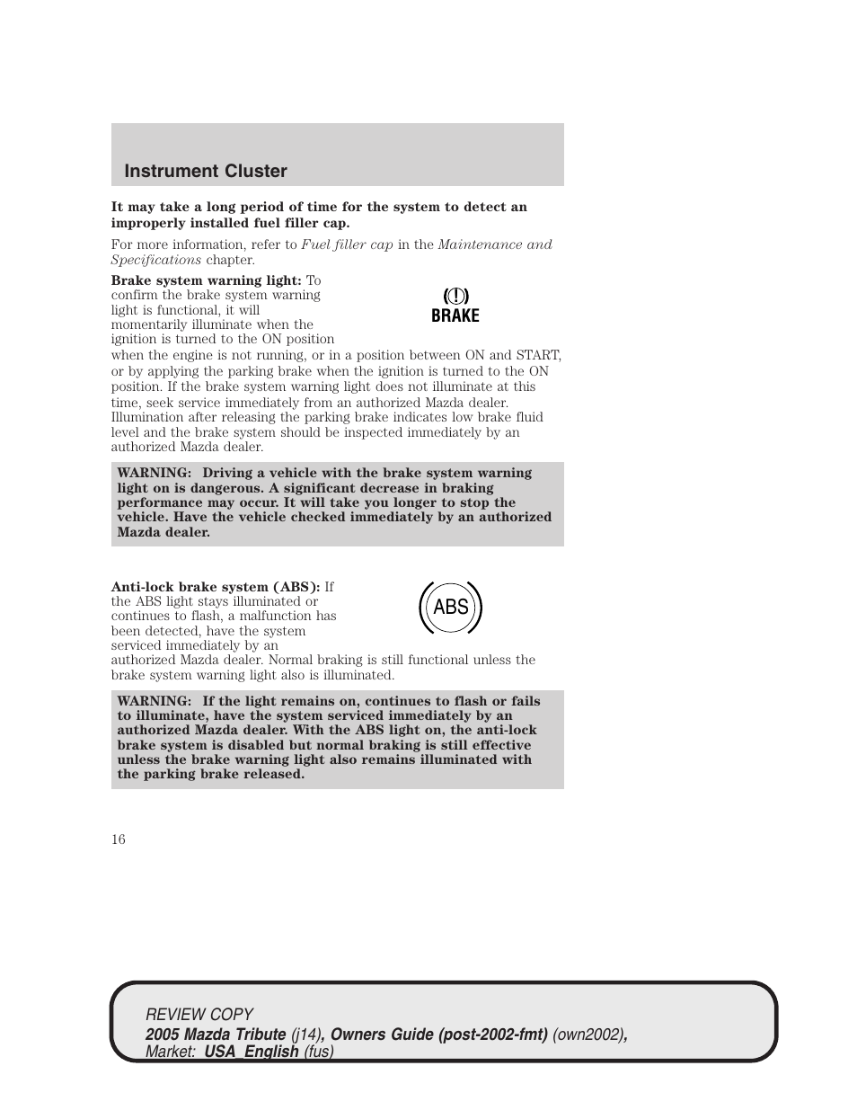 Mazda 2005 Tribute User Manual | Page 16 / 272