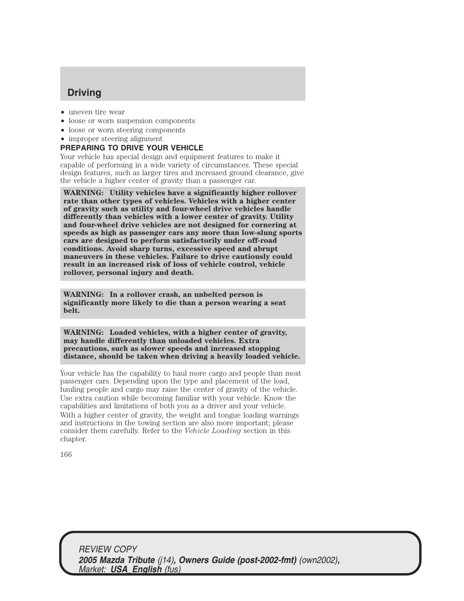 Driving | Mazda 2005 Tribute User Manual | Page 166 / 272