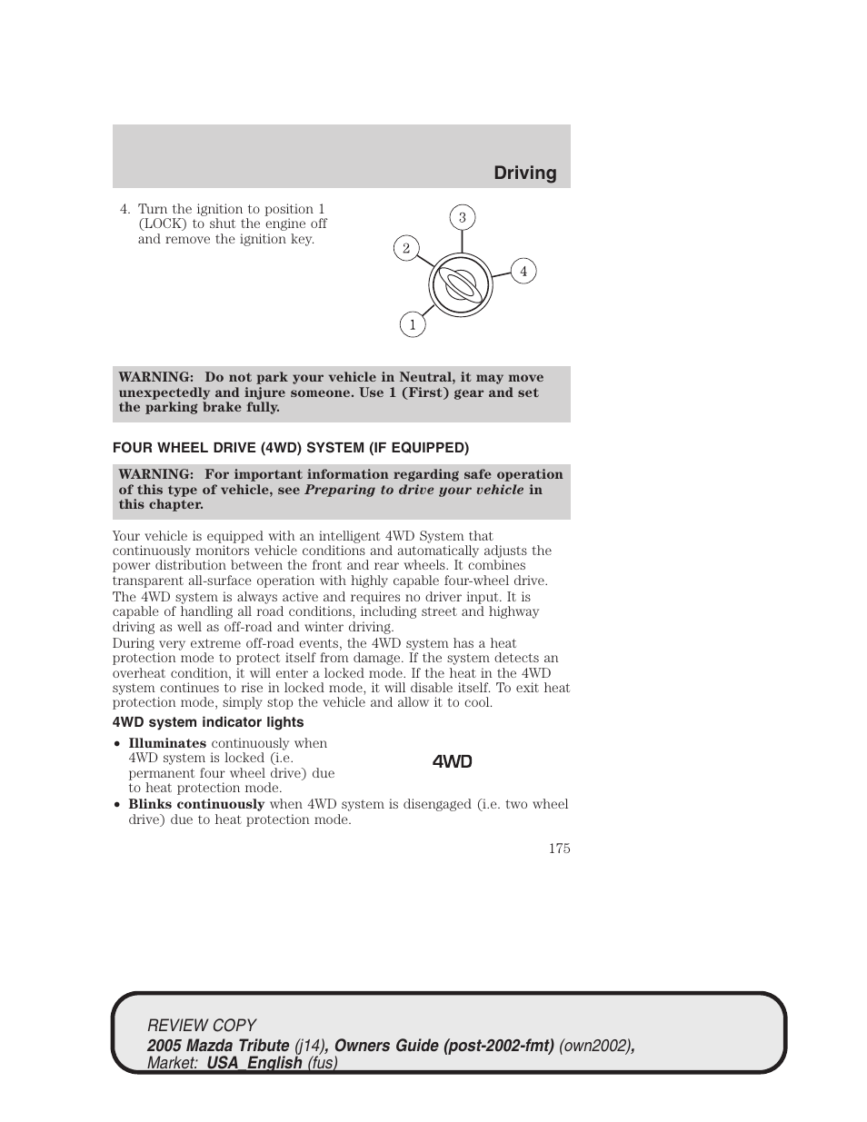 Driving | Mazda 2005 Tribute User Manual | Page 175 / 272