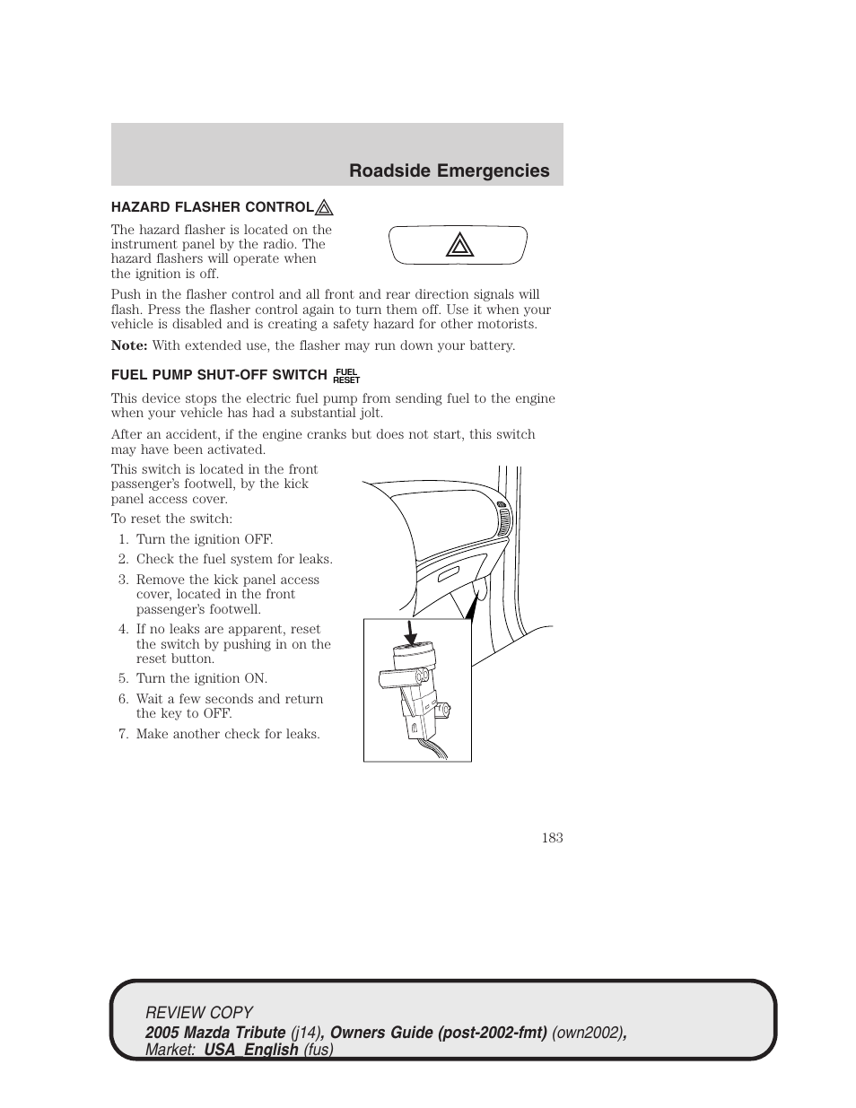 Roadside emergencies | Mazda 2005 Tribute User Manual | Page 183 / 272