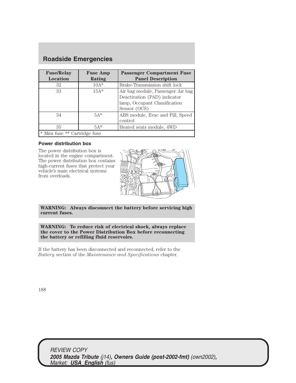 Roadside emergencies | Mazda 2005 Tribute User Manual | Page 188 / 272