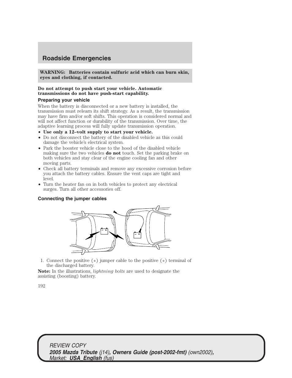 Roadside emergencies | Mazda 2005 Tribute User Manual | Page 192 / 272