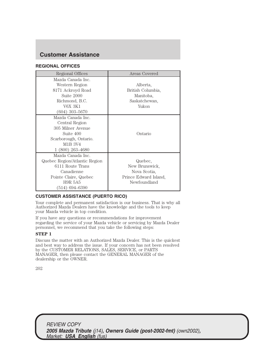 Customer assistance | Mazda 2005 Tribute User Manual | Page 202 / 272