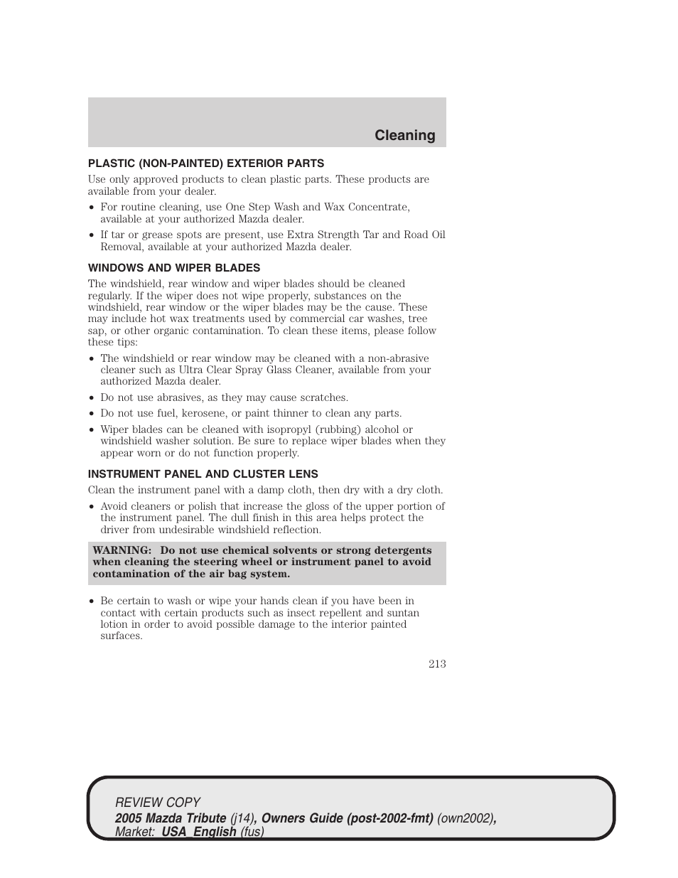 Cleaning | Mazda 2005 Tribute User Manual | Page 213 / 272