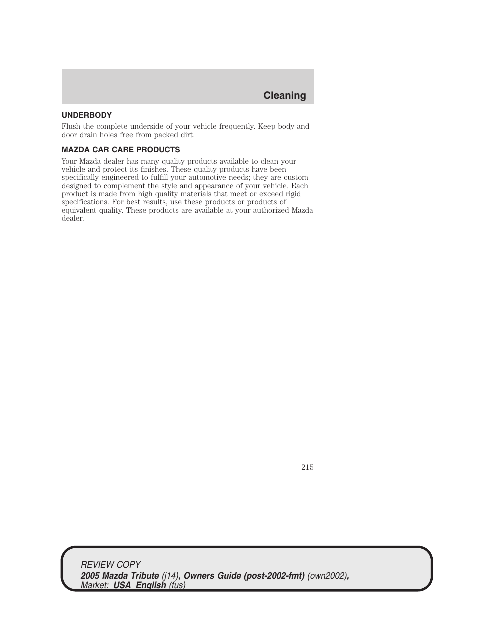 Cleaning | Mazda 2005 Tribute User Manual | Page 215 / 272