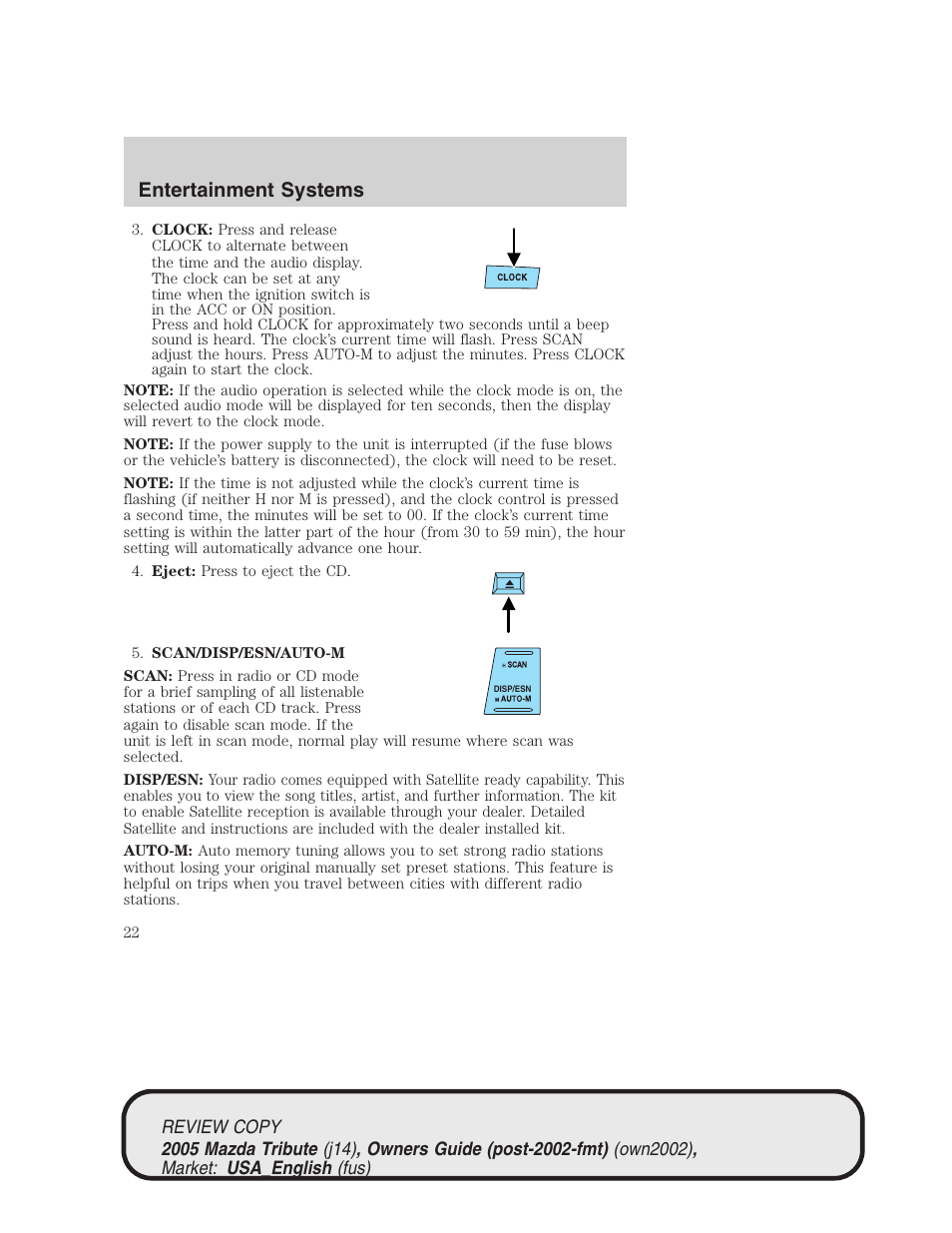 Entertainment systems | Mazda 2005 Tribute User Manual | Page 22 / 272