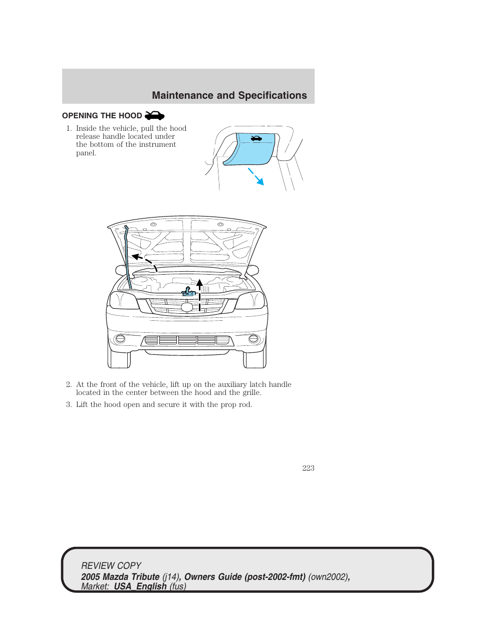 Maintenance and specifications | Mazda 2005 Tribute User Manual | Page 223 / 272