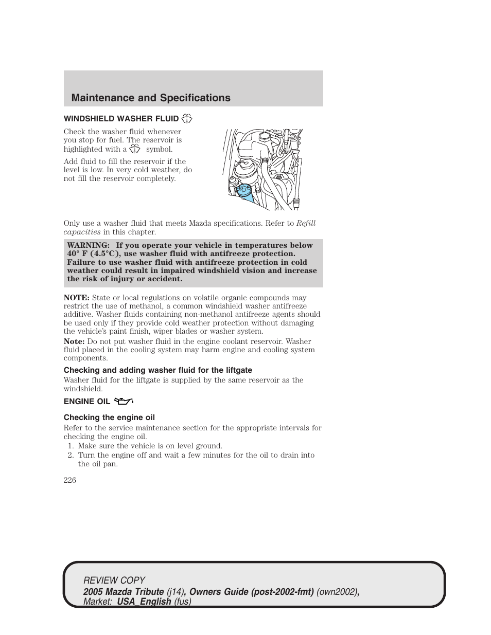 Maintenance and specifications | Mazda 2005 Tribute User Manual | Page 226 / 272