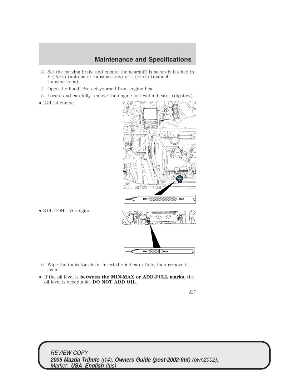 Maintenance and specifications | Mazda 2005 Tribute User Manual | Page 227 / 272
