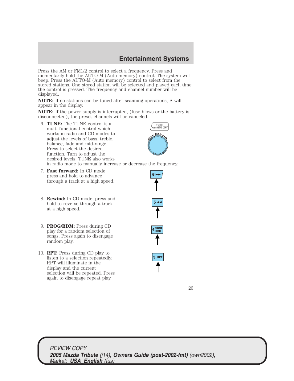 Entertainment systems | Mazda 2005 Tribute User Manual | Page 23 / 272